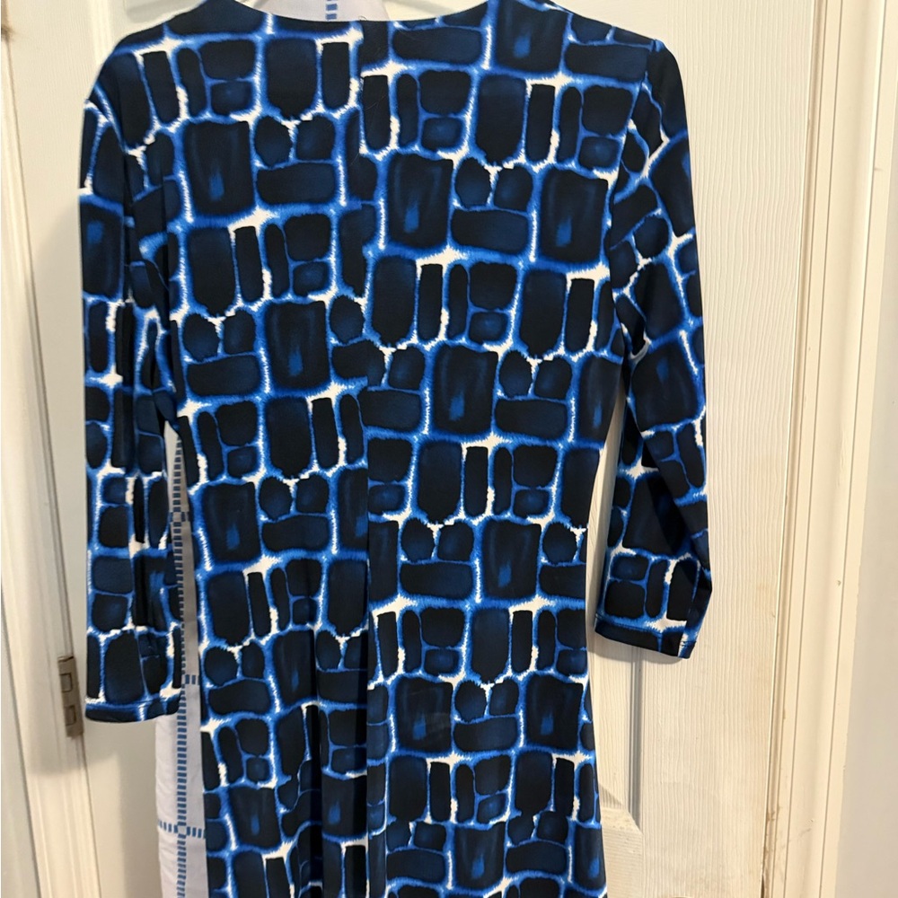 Calvin Klein Blue and Black Patterned Long Sleeve Dress
